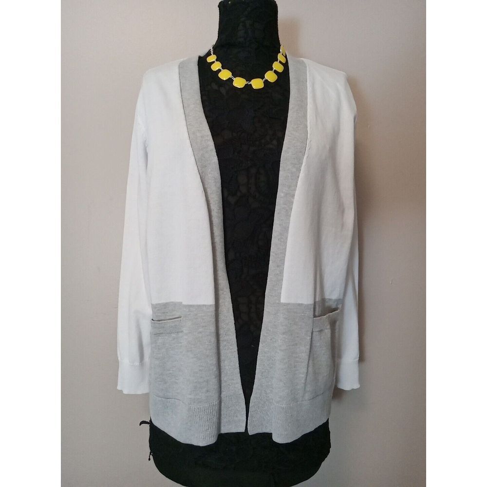 Verve Ami Heather Grey White Women Open Knit Cardigan Sweater Size‎ M